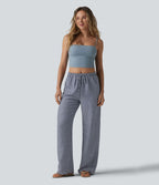 Pantalon décontracté ample rayé taille mi-haute avec cordon de serrage et poches