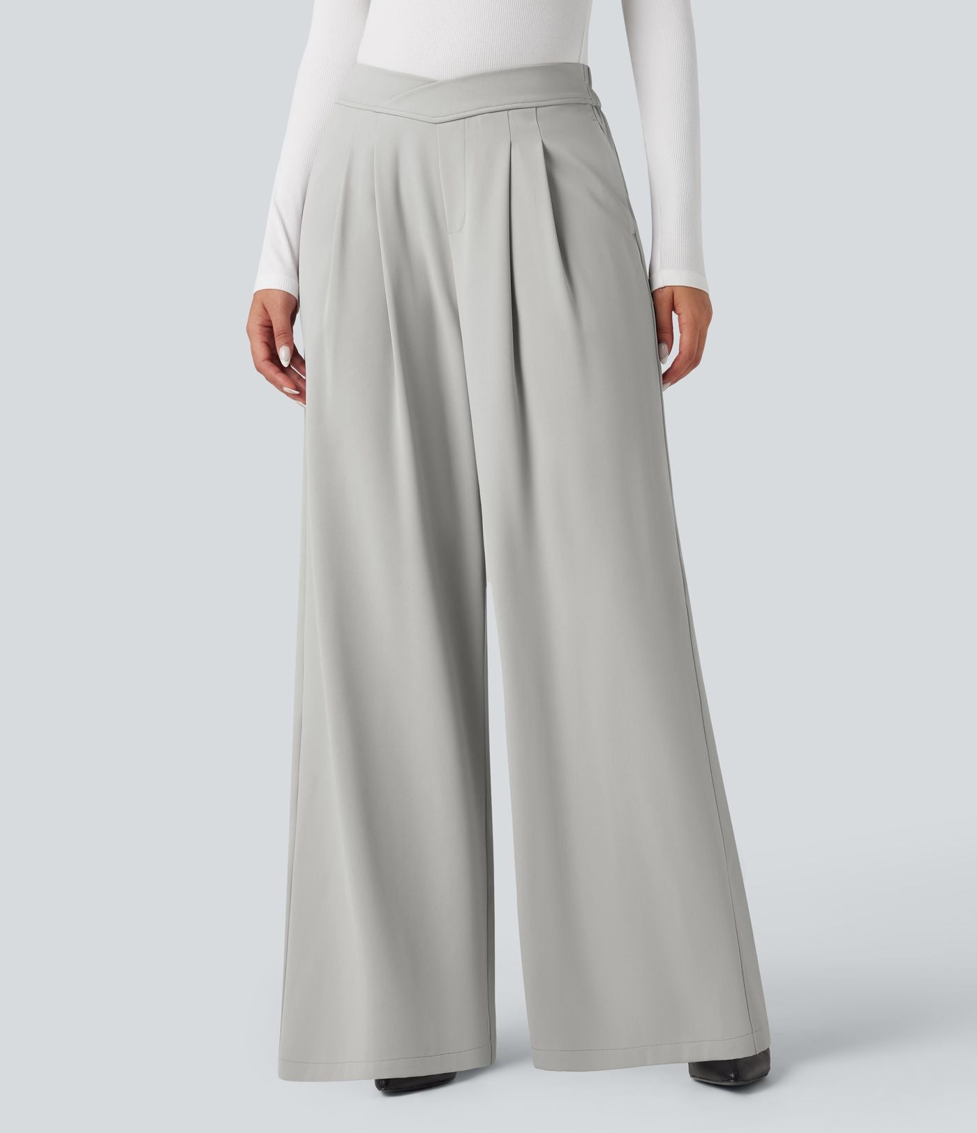Pantalon tailleur large taille haute croisée avec poches