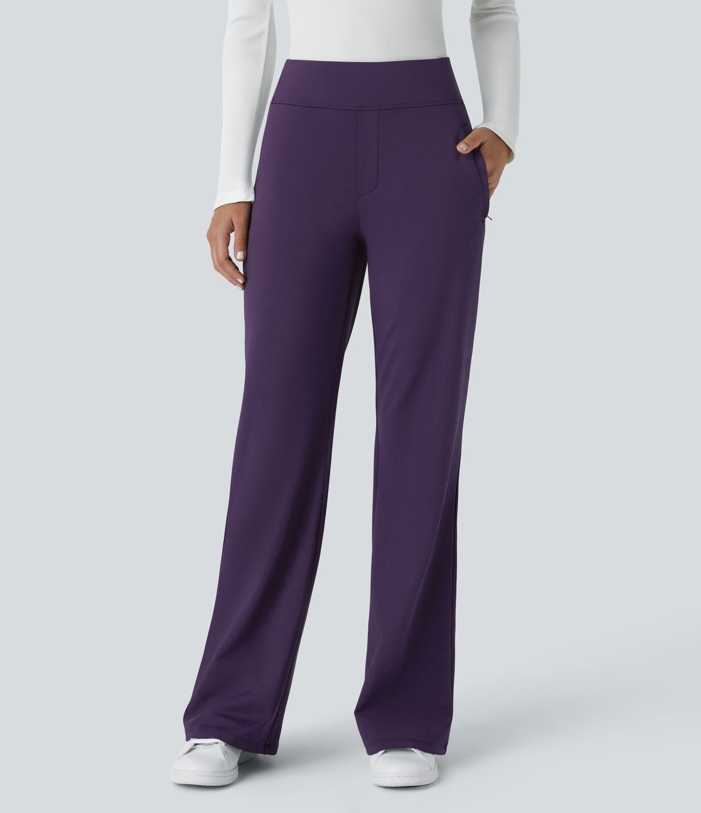 Pantalon tailleur évasé taille mi-haute Halara Flex™ DayStretch avec zip latéral et poches