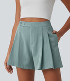 Short tailleur casual aspect lin à plis taille haute 12,5 cm avec poches