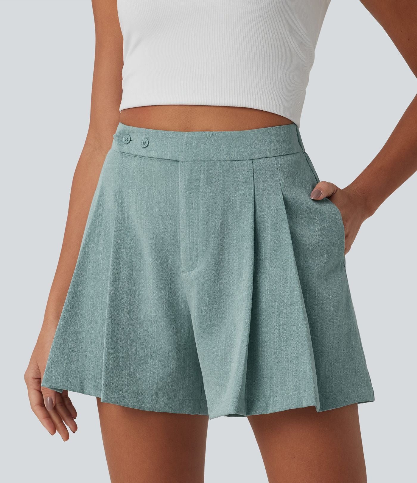 Short tailleur casual aspect lin à plis taille haute 12,5 cm avec poches