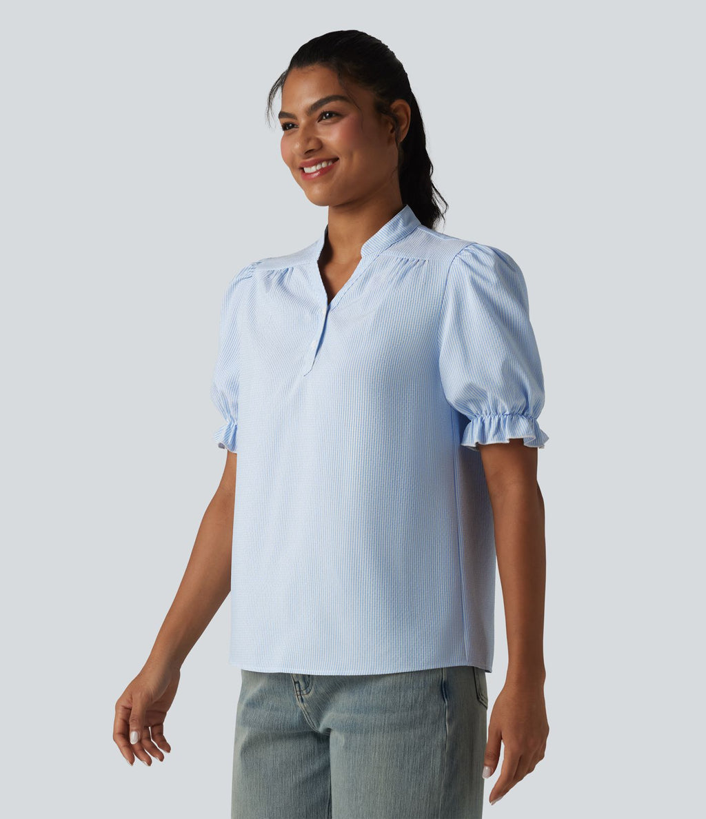 Chemise casual à rayures manches courtes bouffantes