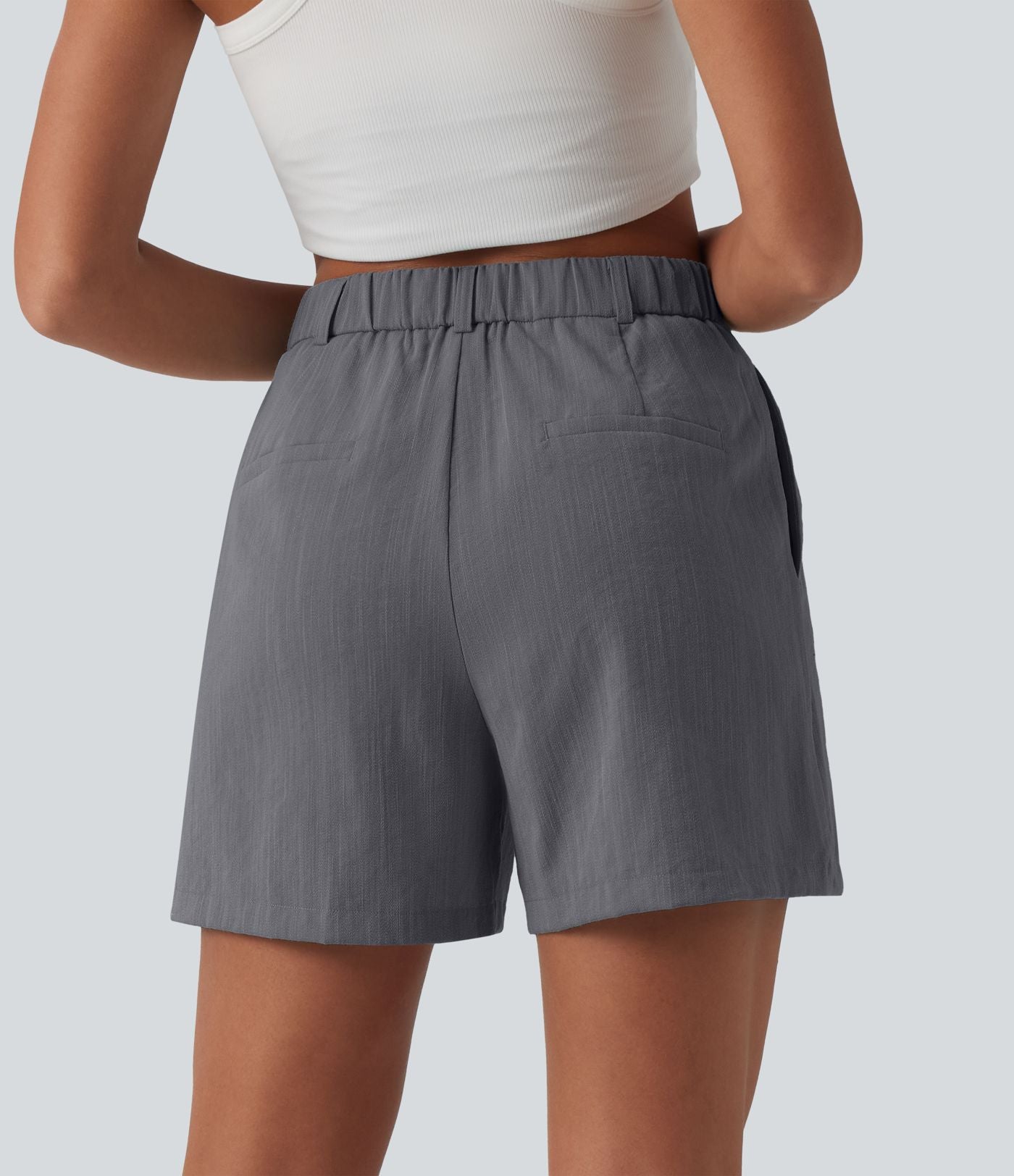 Short tailleur casual aspect lin à plis taille haute 12,5 cm avec poches