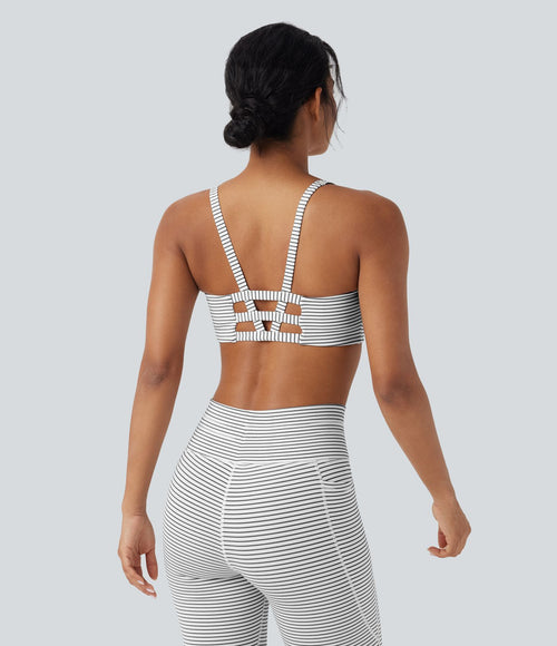 Brassière de sport yoga soutien léger col U à découpes rayé bonnets A-C
