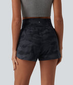 Short de running 2 en 1 Halara UltraSculpt™ gainant imprimé camouflage, taille haute, ourlet incurvé, 10 cm, avec poche