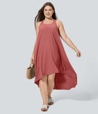 Breezeful™ Dos Nu Racerback Poche Latérale Haut Bas Fluide Midi Séchage Rapide Décontracté Robe Grande Taille