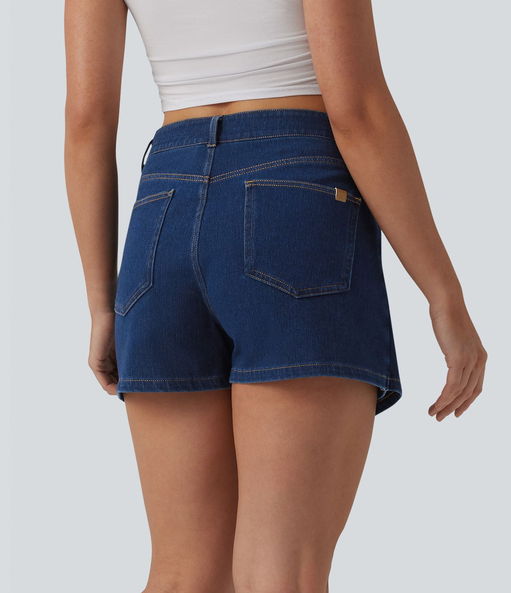 Micro skort jean Halara Flex™  taille mi-haute asymétrique avec poches