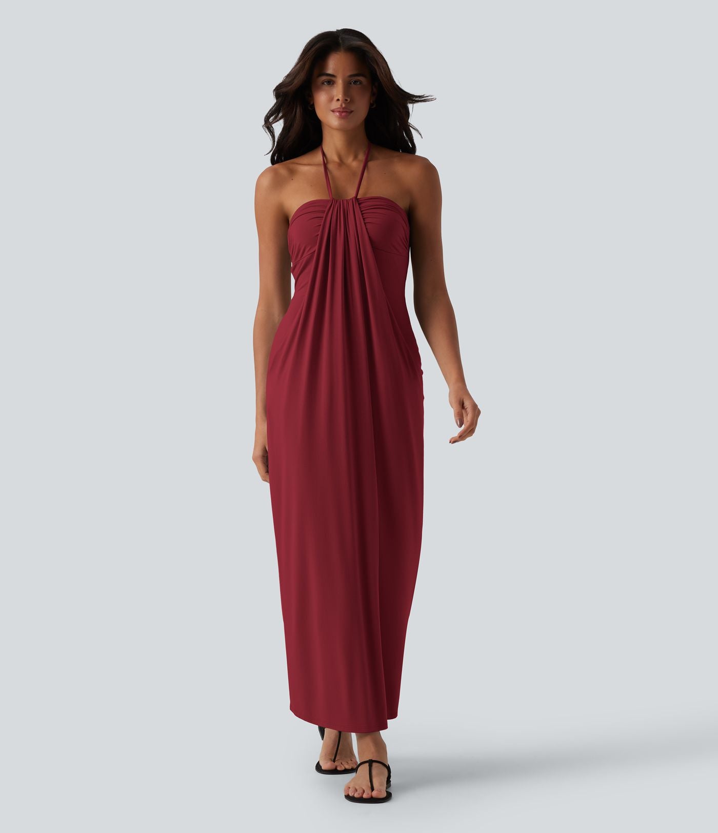 Robe longue dos nu col licou avec nœud et poches