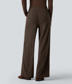 Pantalon décontracté droit en velours côtelé, taille haute, avec poches