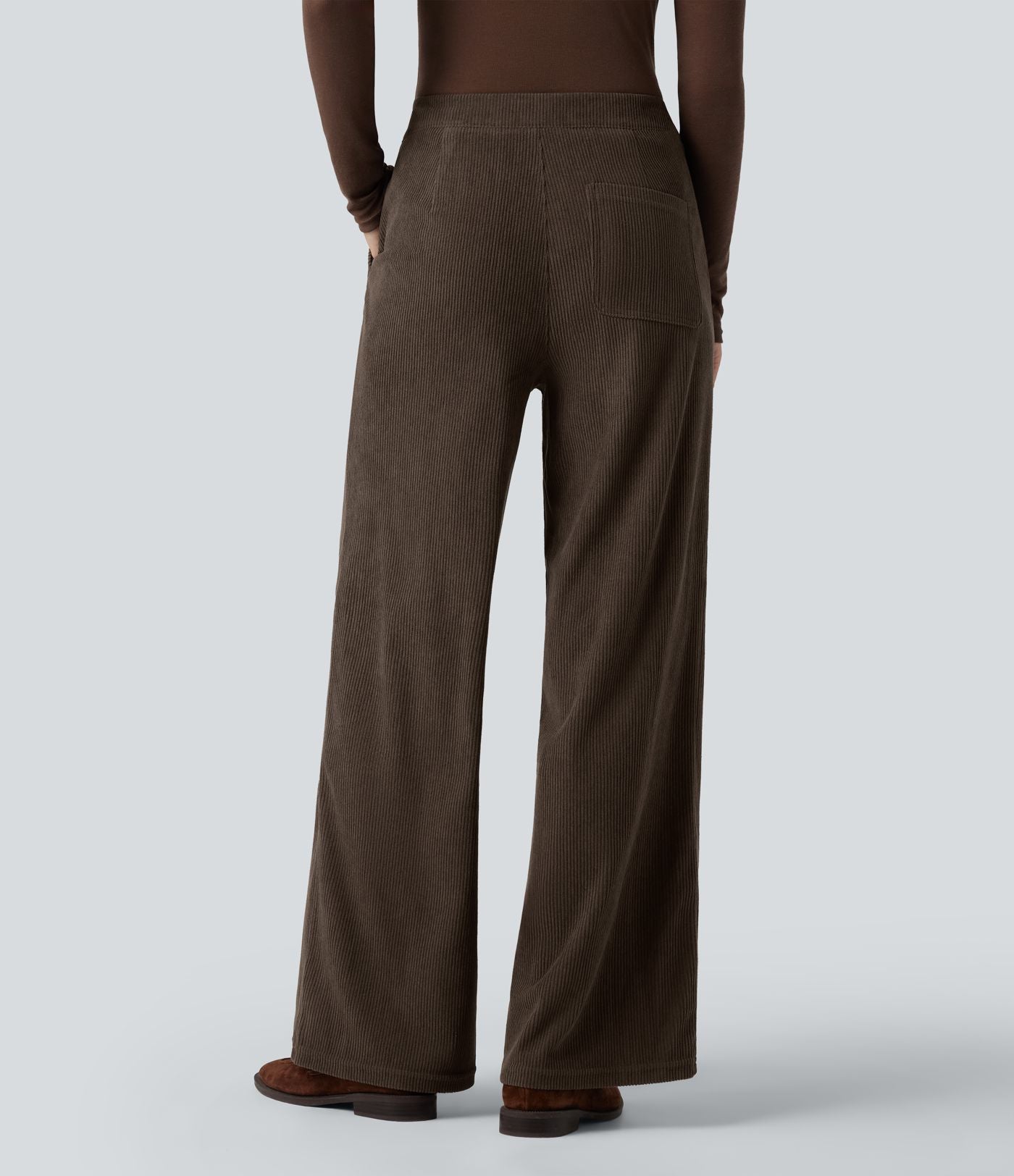 Pantalon décontracté droit en velours côtelé, taille haute, avec poches
