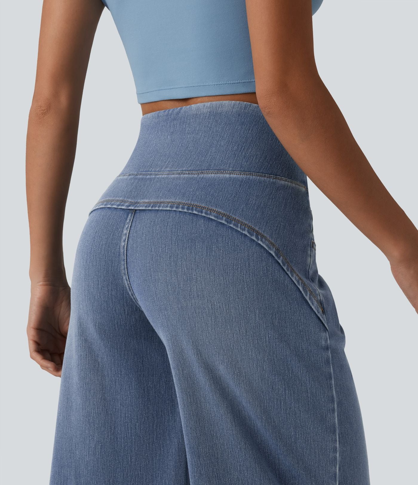 Halara Flex™ Jean large casual 7/8 ventre plat taille haute avec ourlet arrondi et poches