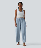 Halara Flex™ Jean large 7/8 casual taille mi-haute en lyocell drapé, avec cordon de serrage et poches