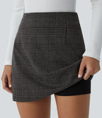 Jupe de Travail Mini 2-en-1 Taille Haute à Motif Pied-de-Poule