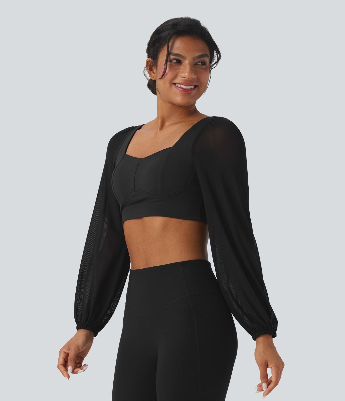 Top yoga sport crop SoftlyZero™ Plush manches longues maille contrastante dos nu