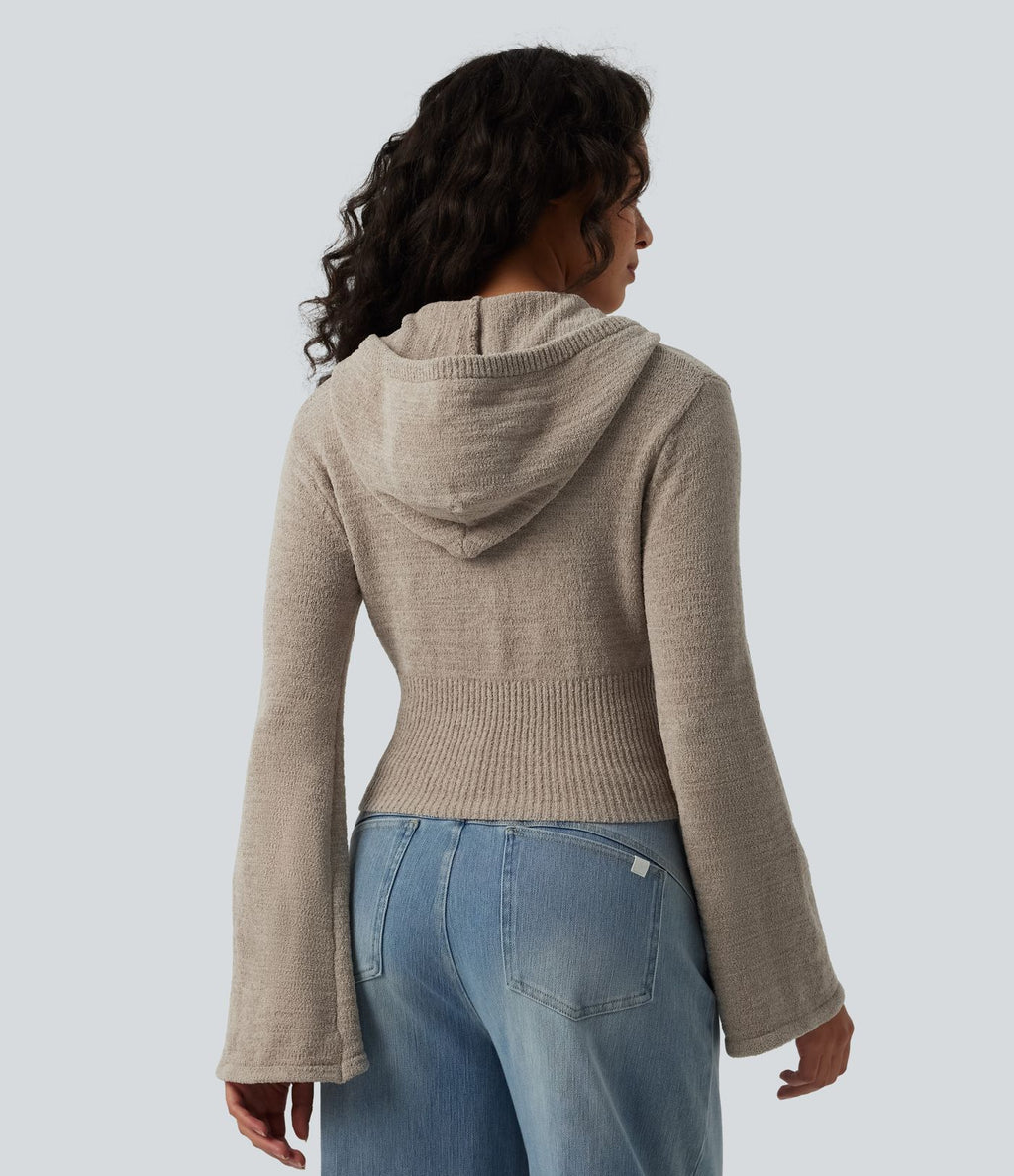Gilet casual à capuche avec manches à volants et fermeture zippée