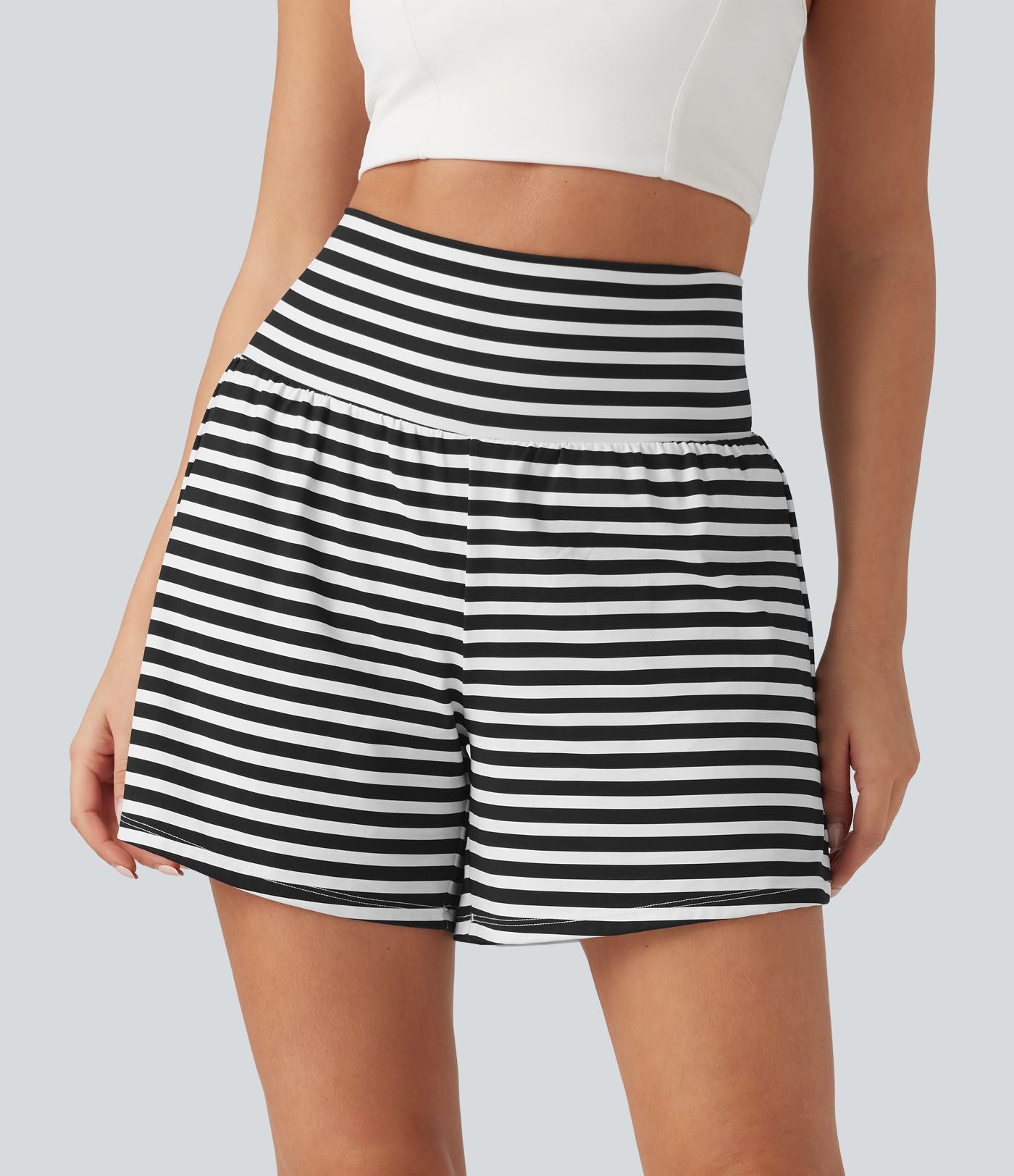 Short 2-en-1 à rayures taille haute 12,5 cm avec poches