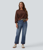 Jean droit 7/8 décontracté Halara Flex™ taille haute avec poches