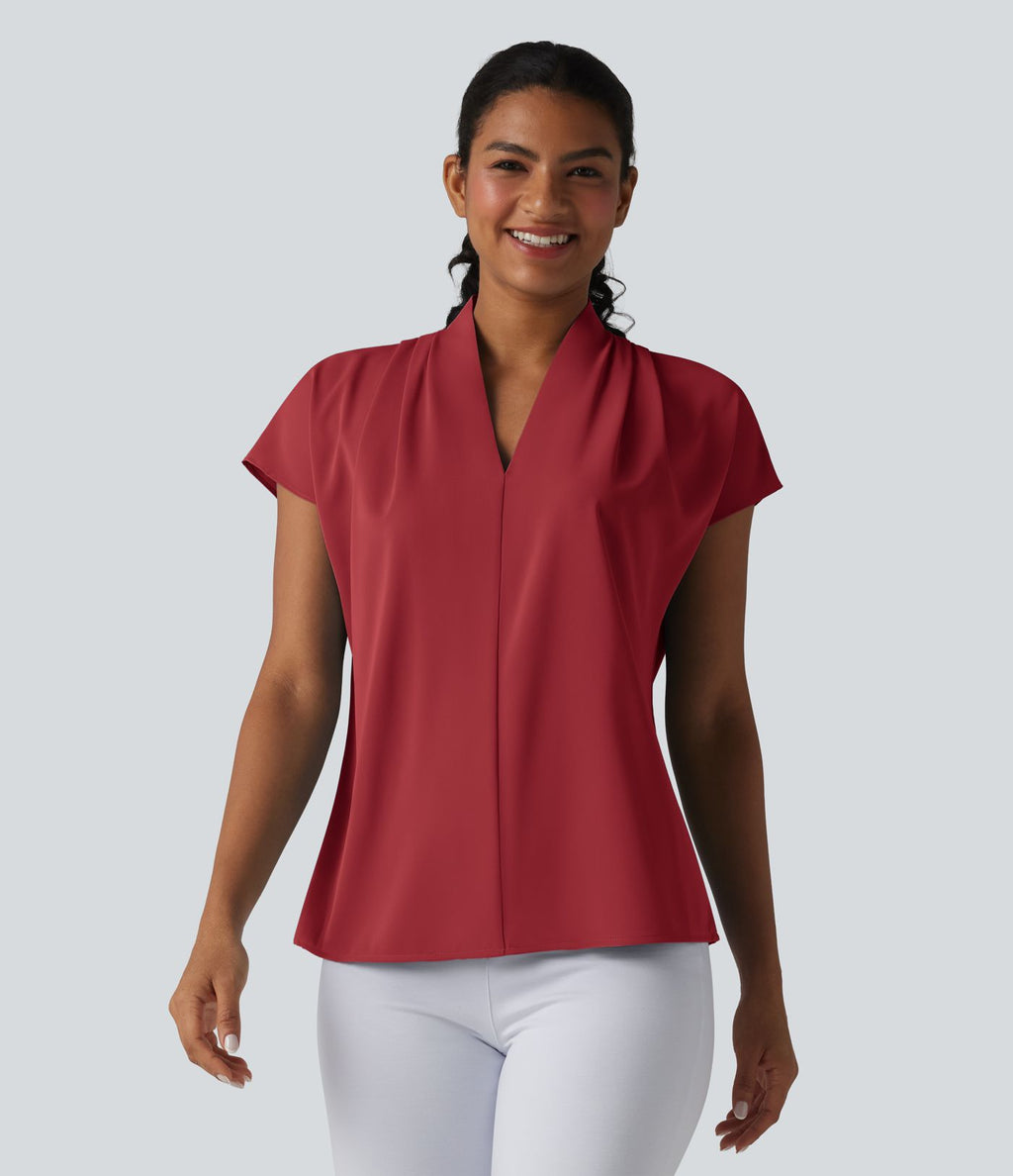 Blouse esprit bureau ample défroissage facile, col V et manches chauve-souris