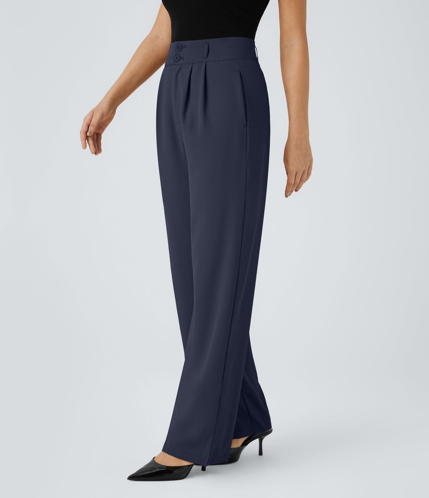 Pantalon de travail Halara Flex™ droit froncé avec poche zippée, taille haute