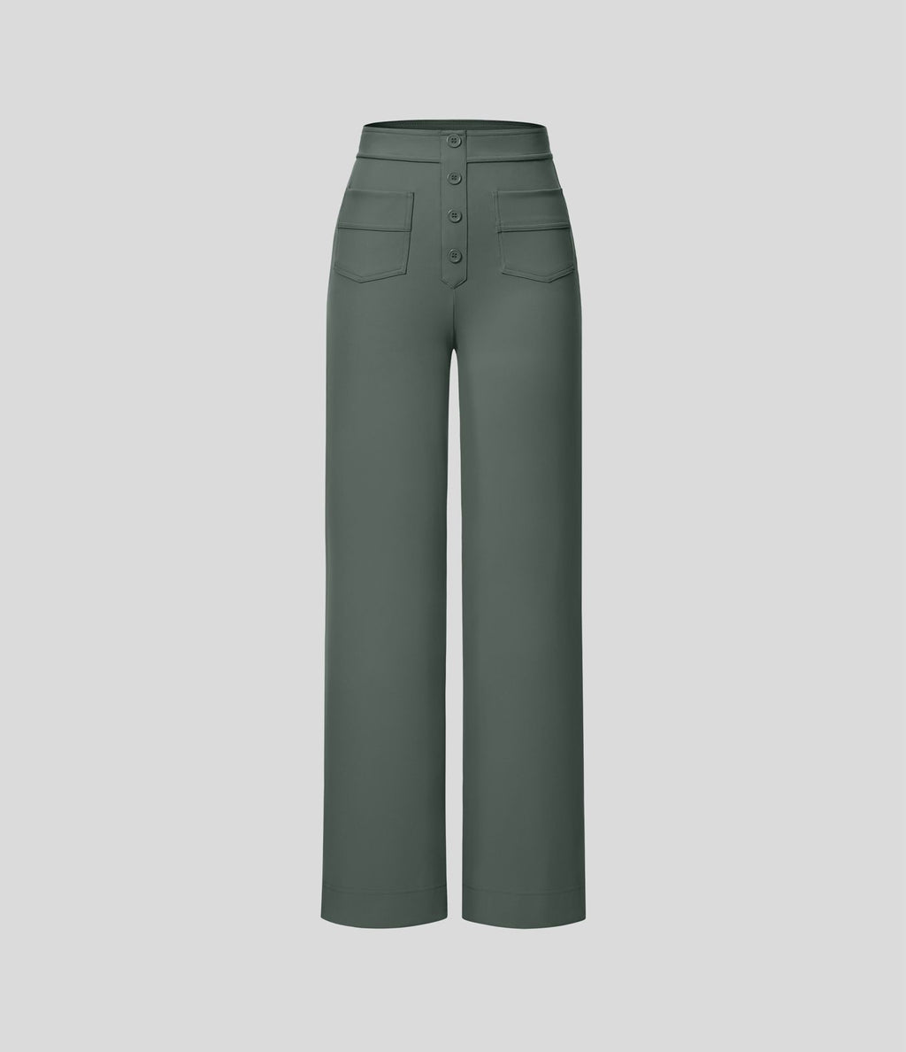 Pantalon taille haute coupe droite DayStretch avec poches