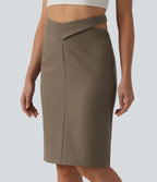 Jupe crayon casual mi-longue taille haute mélange lin à nœud dos