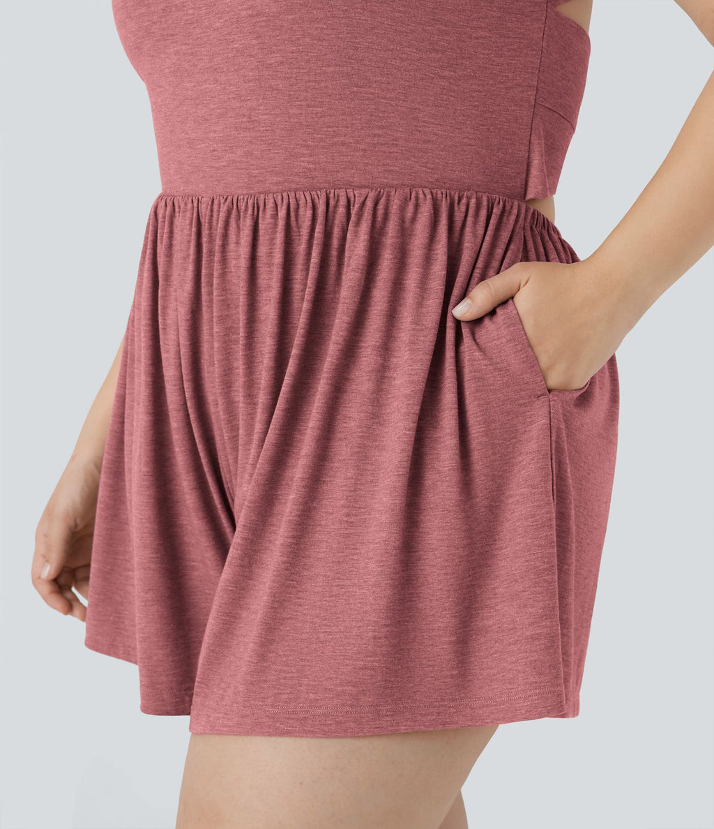 Combinaison-short de séjour grande taille 2-en-1 dos nu torsadée avec poches - Easy Peasy Edition