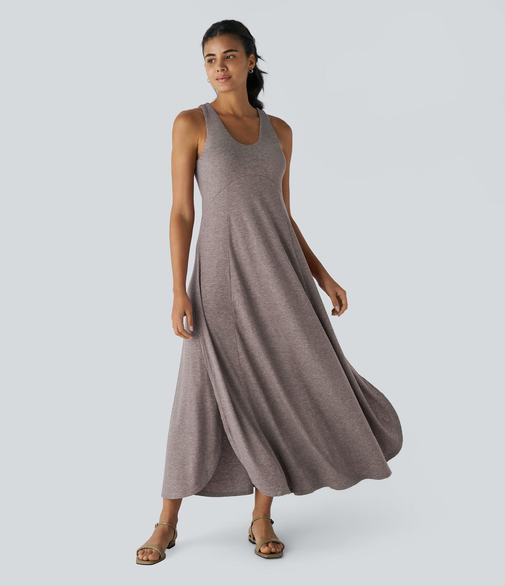 Robe Casual Débardeur Longue Fluide Fendue Dos Nu à Col en U