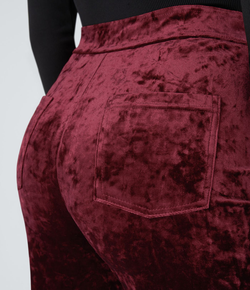Pantalon en Velours Taille Haute avec Bouton Multipoches Droites