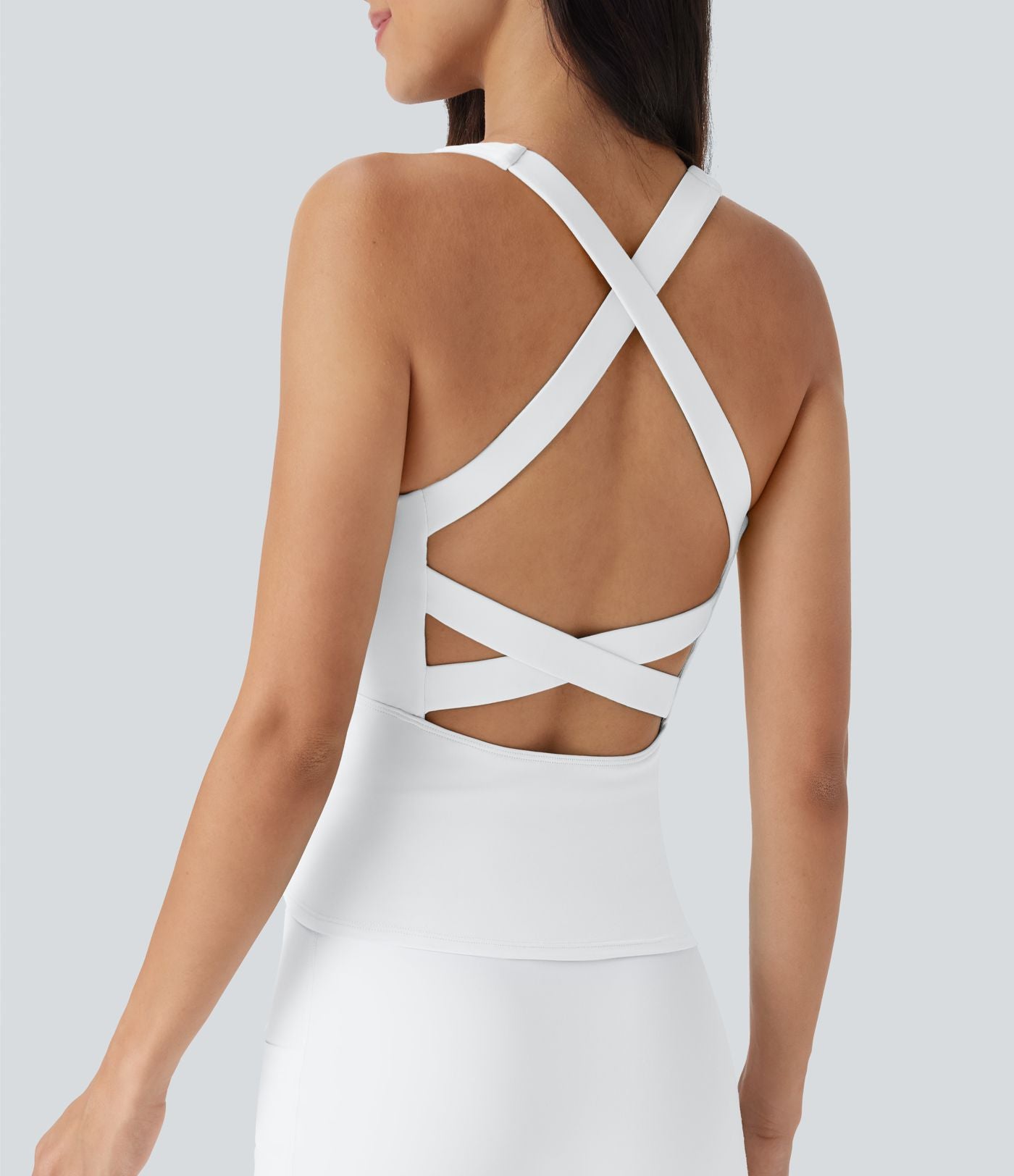 Débardeur de course crop top dos nu col carré bretelles croisées Softlyzero™ Airy Cool Touch - longueur rallongée - UPF50+
