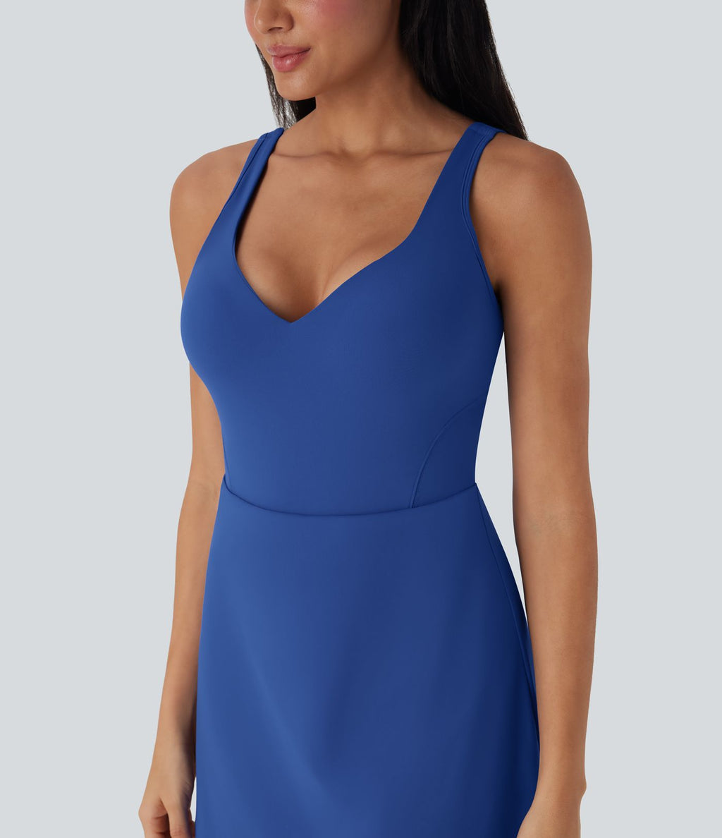 Robe de sport yoga 2-en-1 SoftlyZero™ Plush push-up coques moulées avec poches édition Easy Peasy E-G