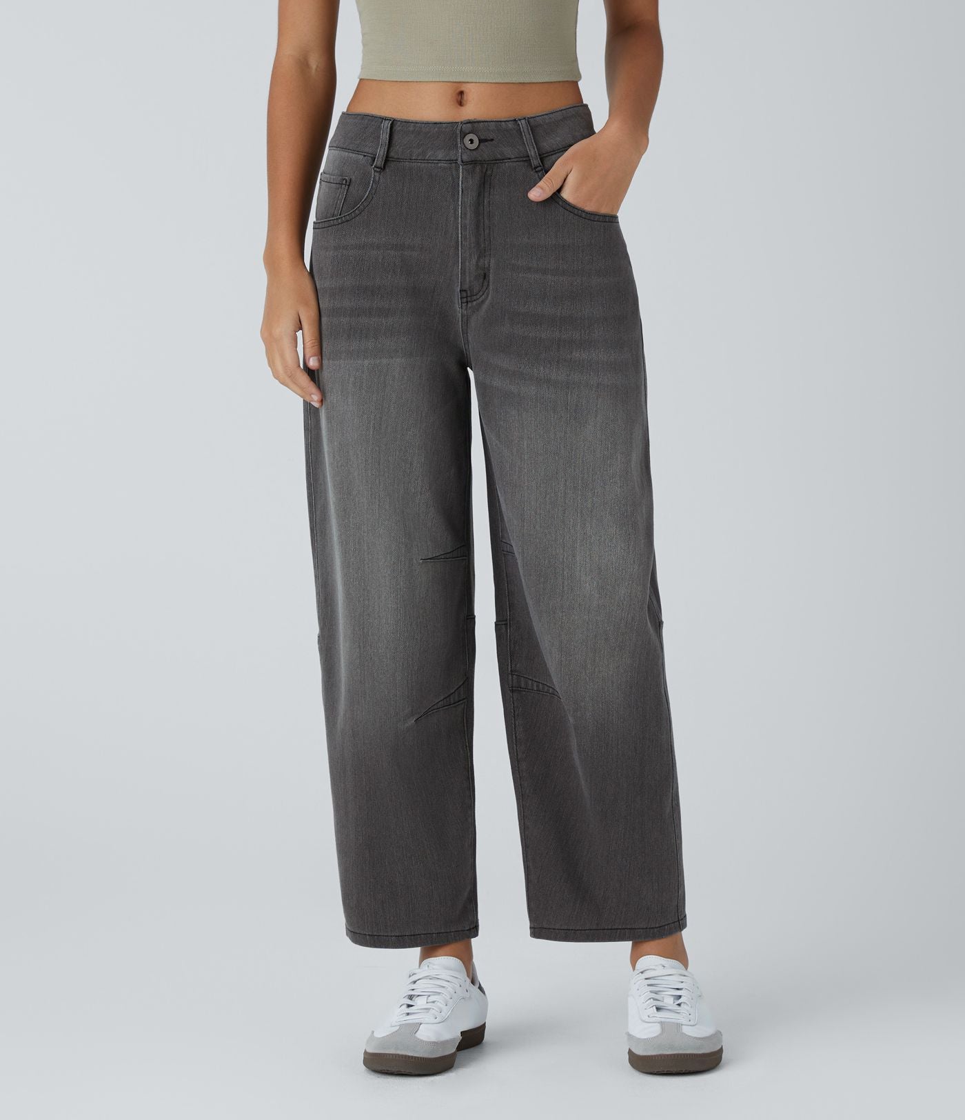 Jean Barrel 7/8 taille basse Halara Flex™ avec poches zippées