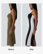Robe midi moulante SoftlyZero™ Airy effet frais InstantCool color block avec brassière intégrée, effet gainant, short gainant intégré et bretelles croisées, accès facile Easy Peasy, protection solaire UPF50+