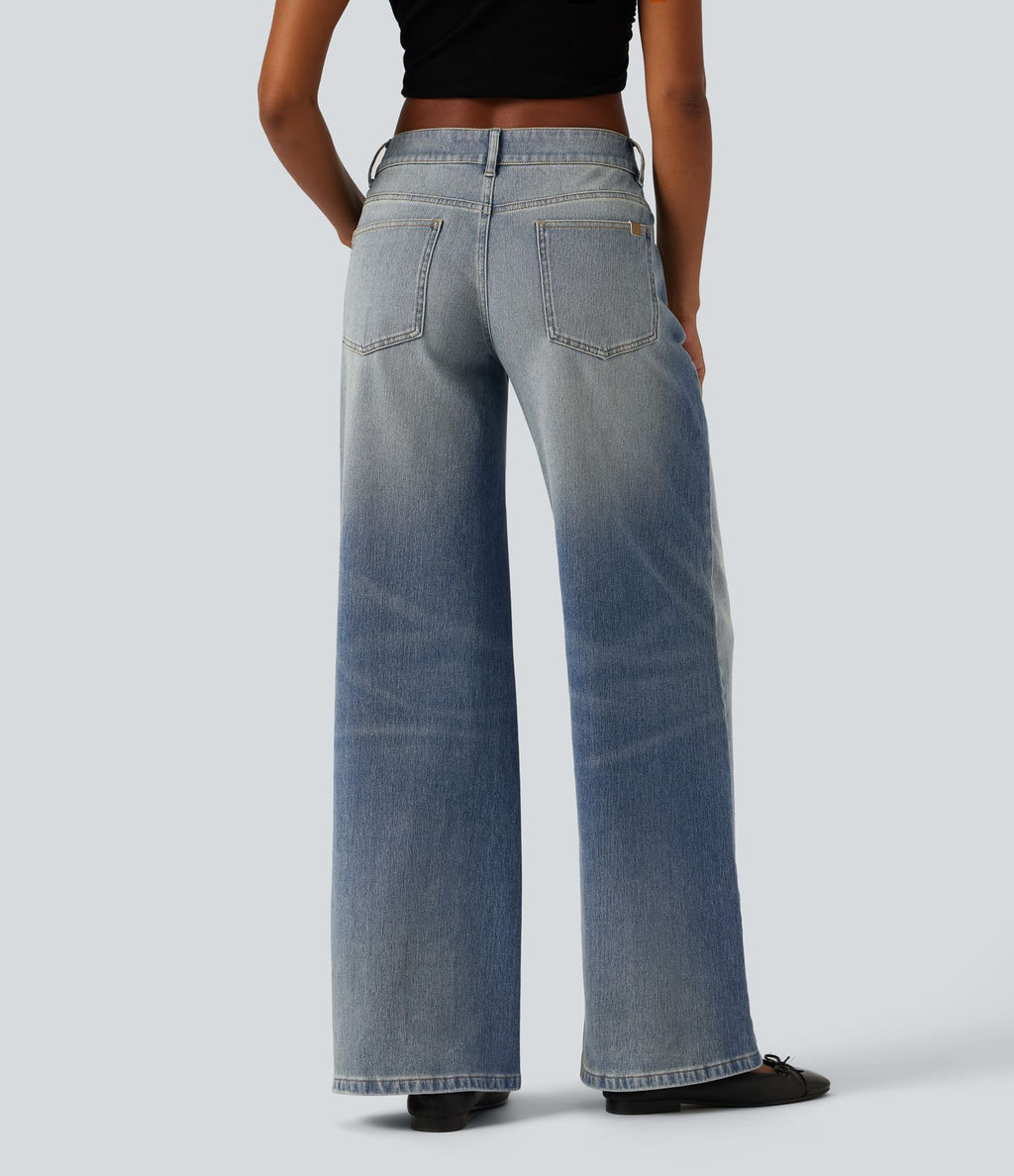 Jean large Halara Flex™ taille basse délavé avec poches