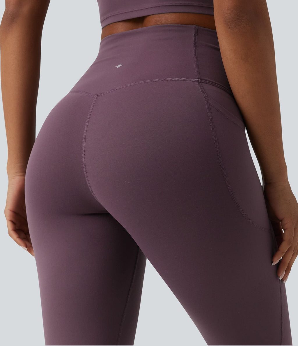 Legging de sport SoftlyZero™ taille haute avec empiècements en dentelle contrastée et poches – UPF 50+