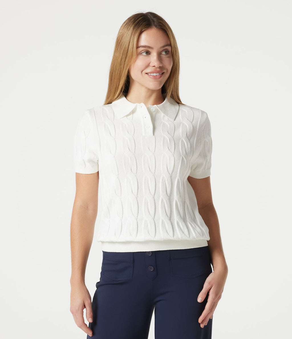 Pull polo décontracté en maille torsadée à manches courtes