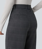 Pantalon à carreaux Halara Flex™ pour le bureau, taille haute, coupe droite avec poches