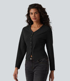 Haut casual col V manches longues avec boutons