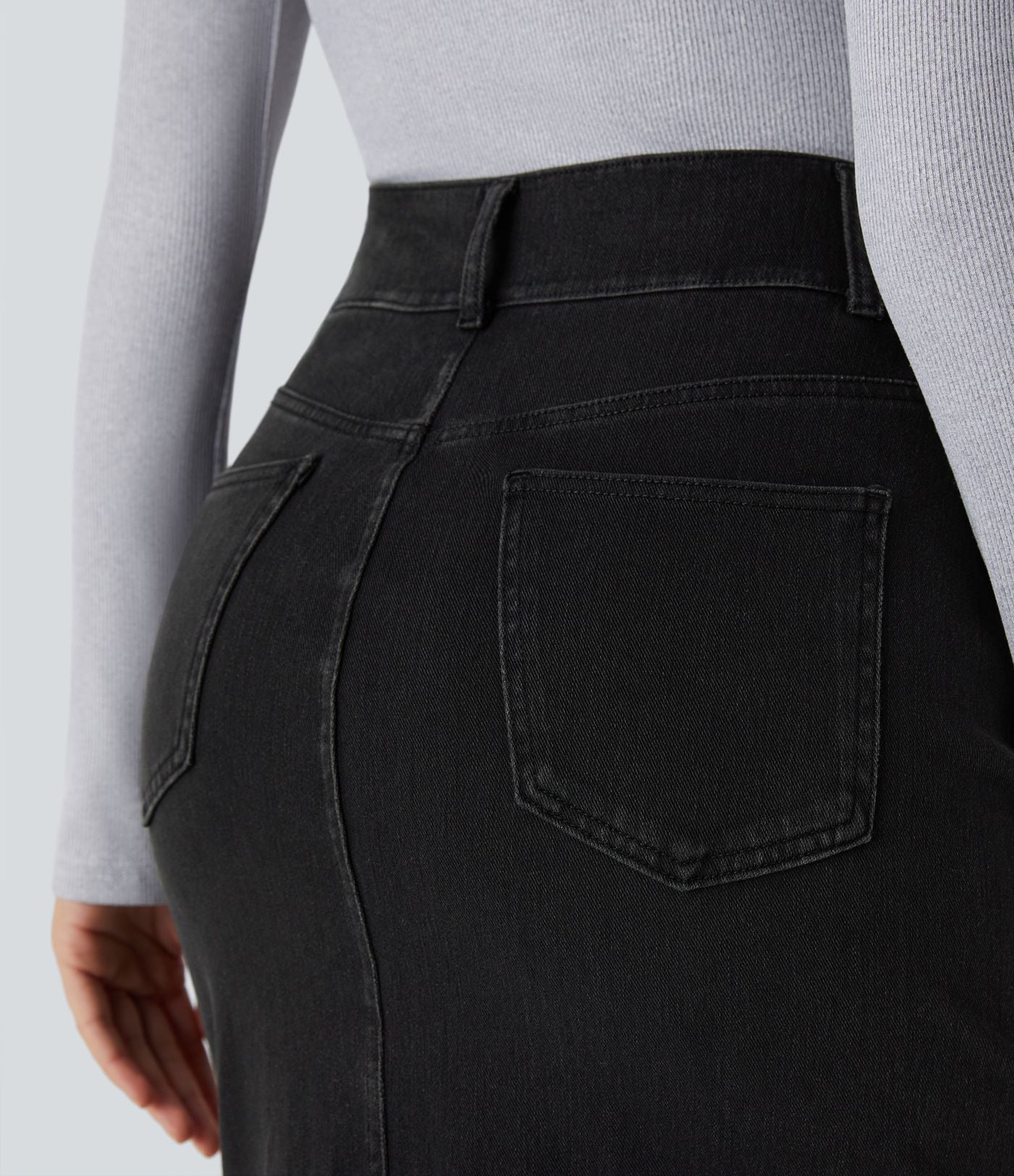 Halara Flex™ Jupe en Jean Midi Casual Tricot Extensible Taille Haute Poches Multiples