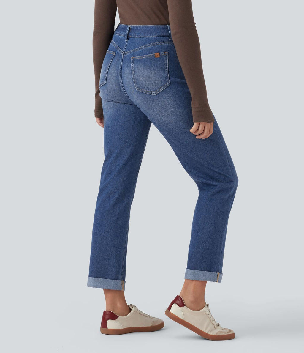Jean décontracté Halara Flex™ ajusté taille haute ourlet retroussé avec poches