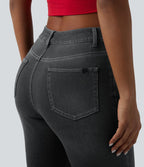 Halara Flex™ Jeans bootcut Casual Taille Haute Multiples Poches Lavés Élastiques et Tricotés Coupe