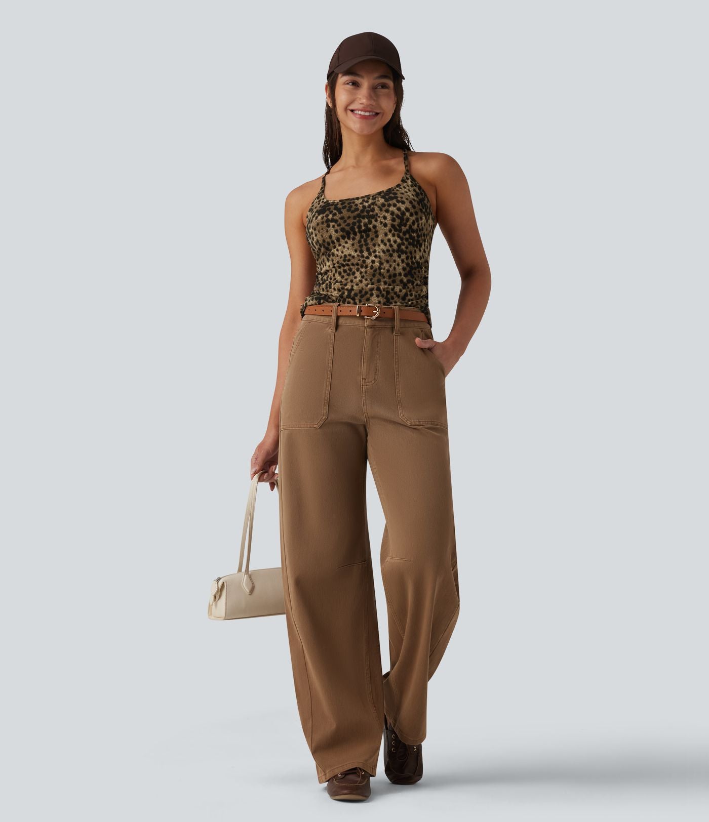Débardeur casual dos nageur imprimé léopard avec soutien-gorge intégré