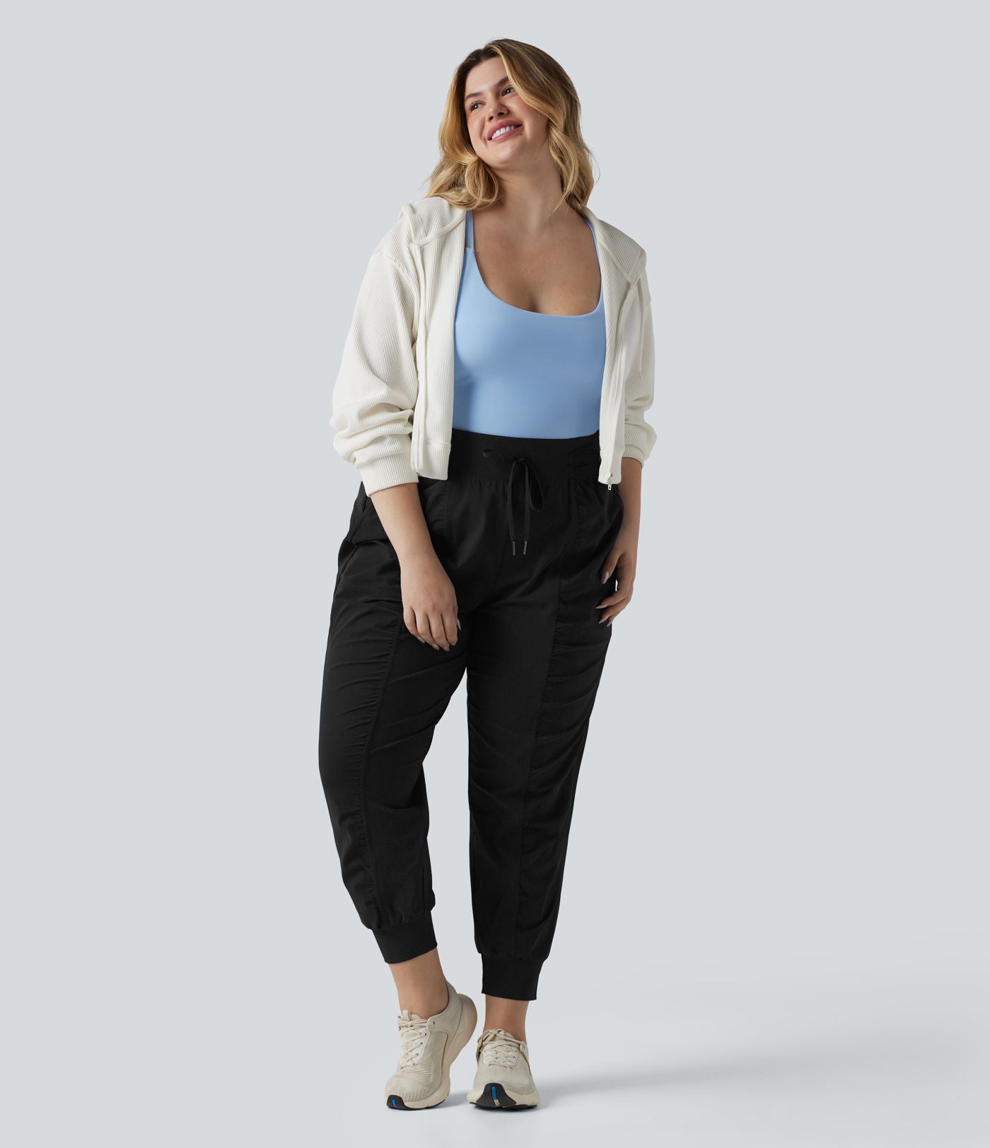 Jogging danse grande taille effet frais InstantCool à taille haute à cordon de serrage froncé et fuselé séchage rapide avec poches, protection solaire UPF40+