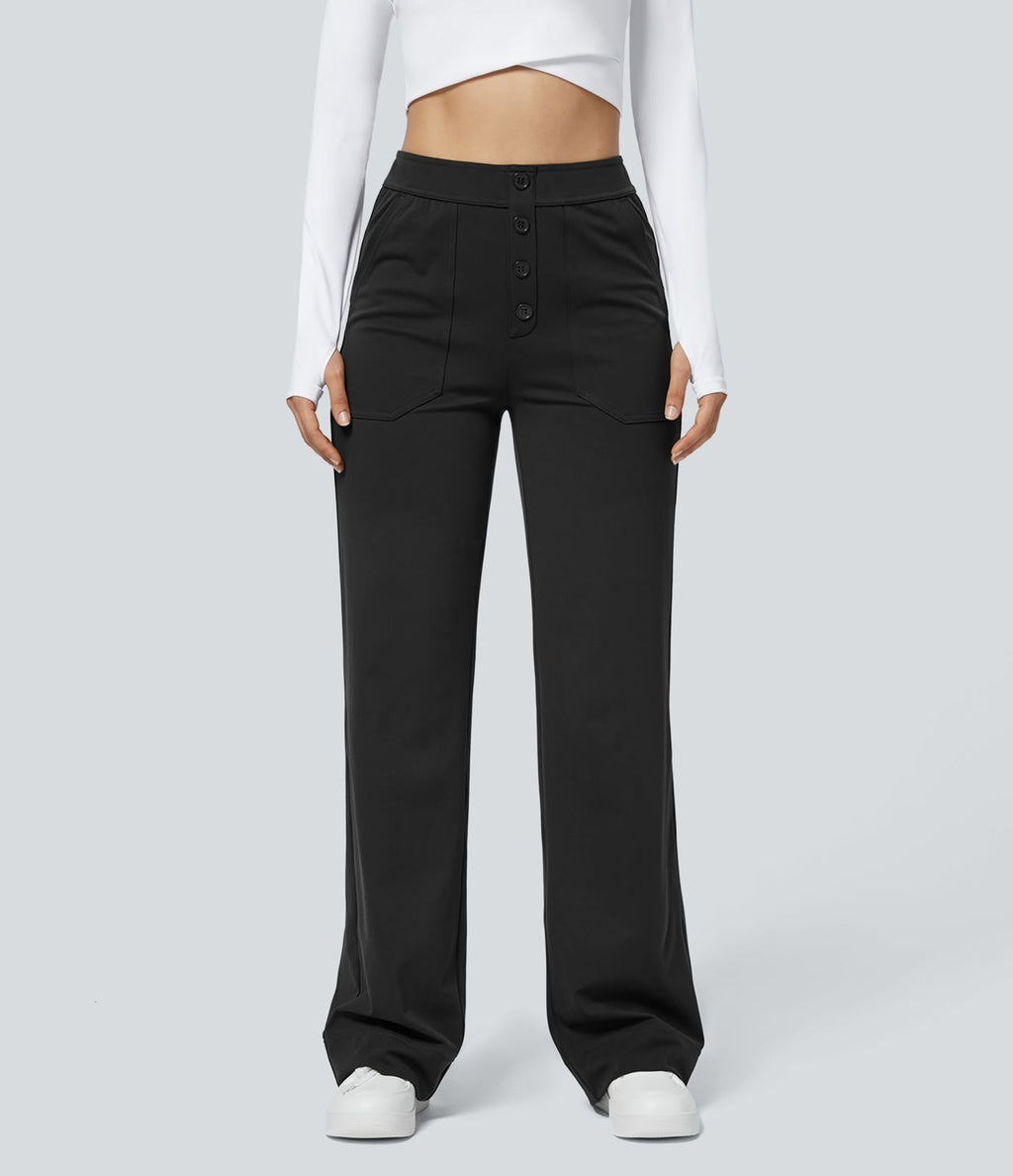 Pantalon coupe droite taille haute DayStretch avec poches