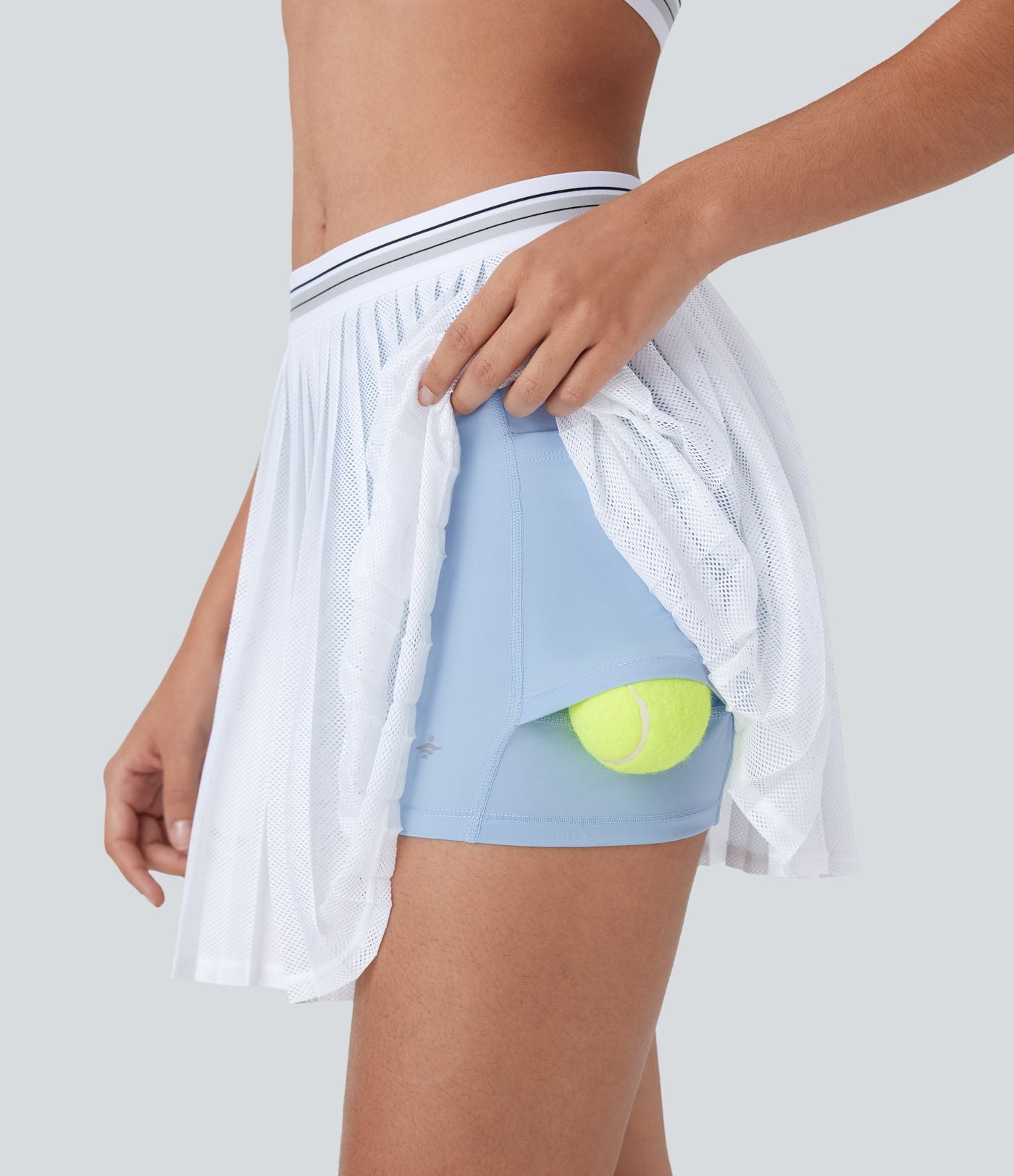 Jupe de tennis mini 2-en-1 à taille haute, color block, poches latérales, découpe plissée à effet frais InstantCool et séchage rapide