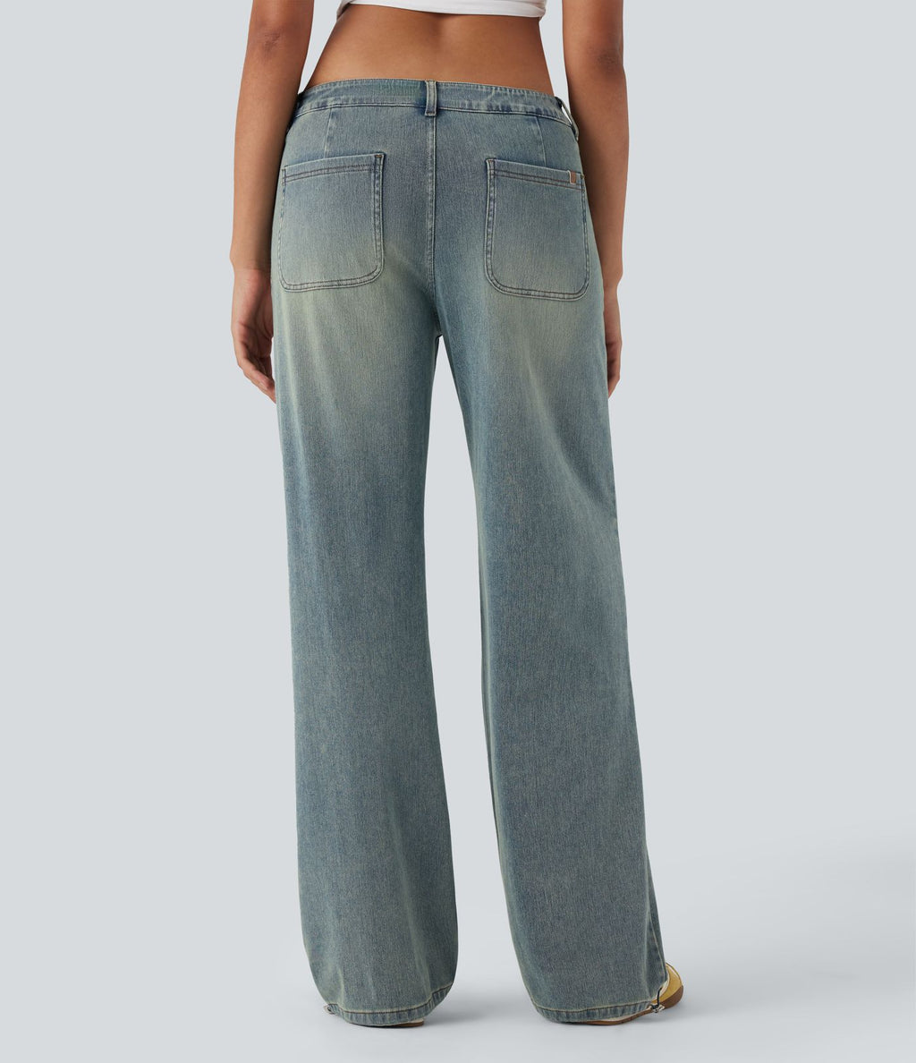Jean parachute casual Halara Flex™ tricot extensible taille basse cordon ajustable avec multiples poches