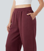Pantalon jogging molleton coton taille haute avec cordon de serrage et poches