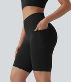 SoftlyZero™ Short cycliste de yoga croisé taille haute 23 cm avec poches - UPF50+