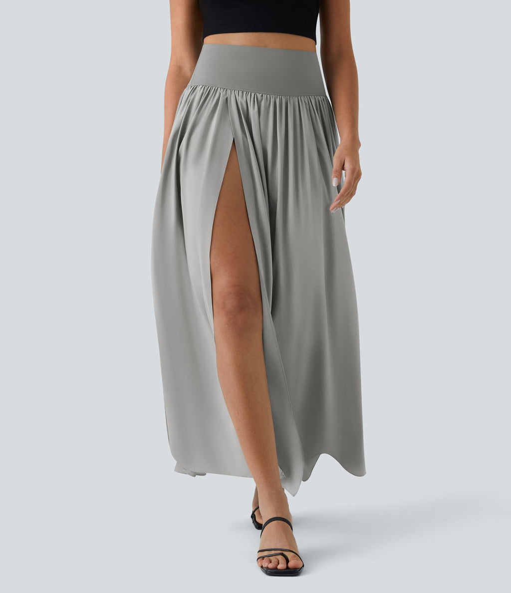 Breezeful™ Jupe Taille Haute Casual Maxi Séchage Rapide Fluide Fente Plissée 2 en 1