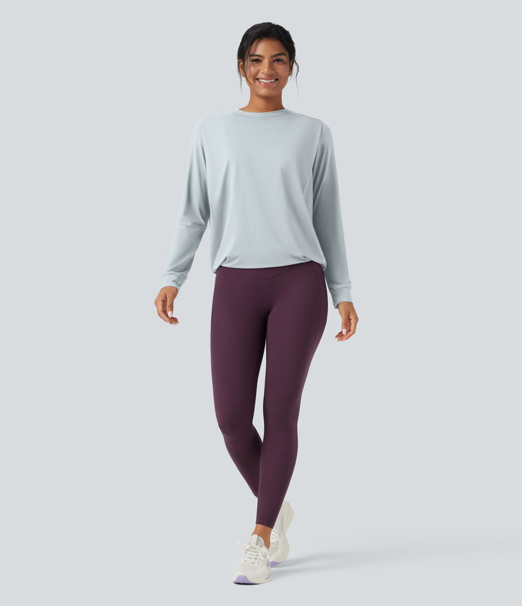 Haut de sport yoga col rond manches longues froncé - UPF50+
