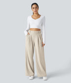 Pantalon Tailleur Large Fluide Halara Flex™ Gaufré Taille Haute Poches Latérales